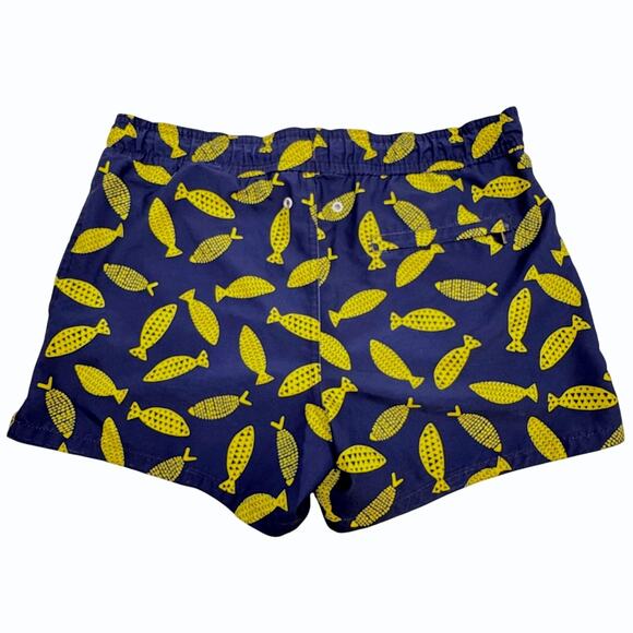 2XIST Ibiza Mens S Swim Trunks Shorts Deco Sea Print Navy Yellow Fish Drawstring - Picture 5 of 15